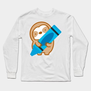 Cute Blue Crayon Sloth Long Sleeve T-Shirt